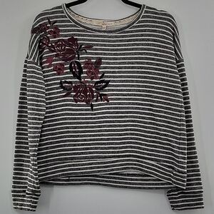 3 For$20 Rewind Gray & White stripe  shirt w/ Maroon & Black design size M